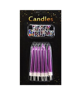 Свечи для торта Большие толстые Фуксия металлик + Надпись Happy Birthday (12 шт) JY-1058fuchsia фото