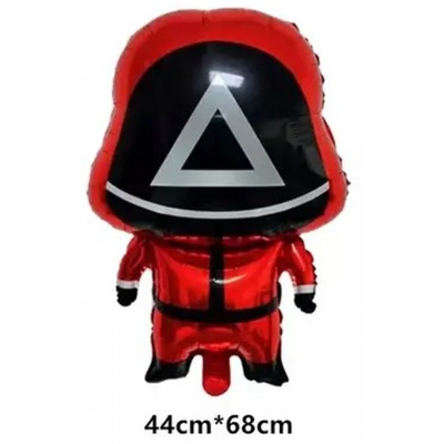 Фольгована фігура "Чоловічок червоний Гра в кальмара трикутник" 44х68 см(Китай) Т-4334 фото