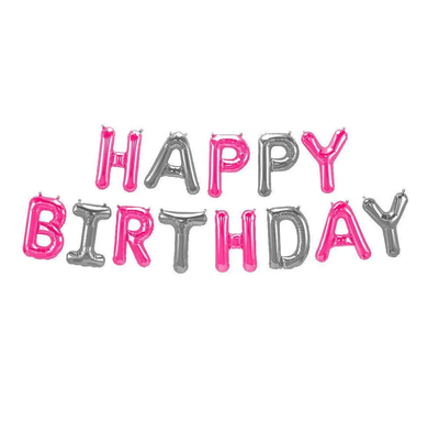 Фольгована фігура літери "Happy birthday" Набір букв (малина/Срібло 40 см) 6446 фото