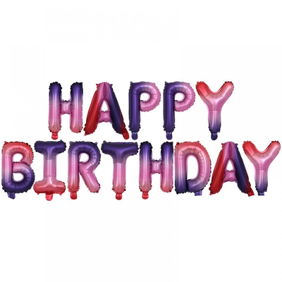 Фольгована фігура літери "Happy birthday" Набір букв (градієнт рожево/Фіолетовий 40 см) 6493 фото