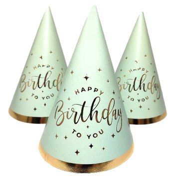 Святковий ковпак "Happy Birthday золото на м'ятному"(10 шт/уп) 9978 фото