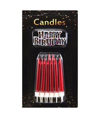 Свечи для торта Большие толстые Красный металлик + Надпись Happy Birthday (12 шт) JY-1058 фото