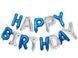 Фольгована фігура літери "Happy birthday" Набір букв (Сині/Срібло 40 см) 6353 фото