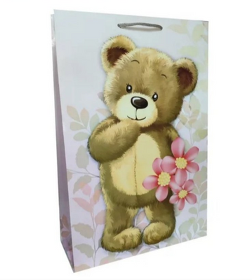 Подарунковий пакет "Ведмедик з рожевими квітами" 26х17х8см pak-58 фото